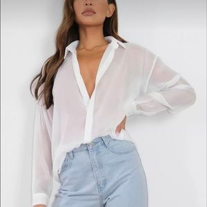 Vtg 90s minimalistic sheer button down blouse
